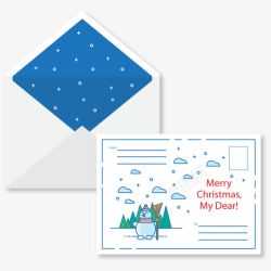 圣诞明信片和信封矢量图海报