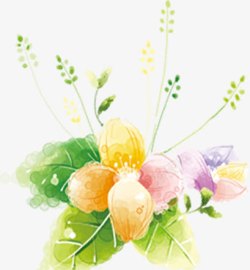 春天粉黄色手绘花朵素材