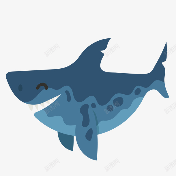 卡通鲨鱼矢量图ai免抠素材_新图网 https://ixintu.com 动物设计 卡通 海洋动物 深蓝色 鲨鱼 矢量图