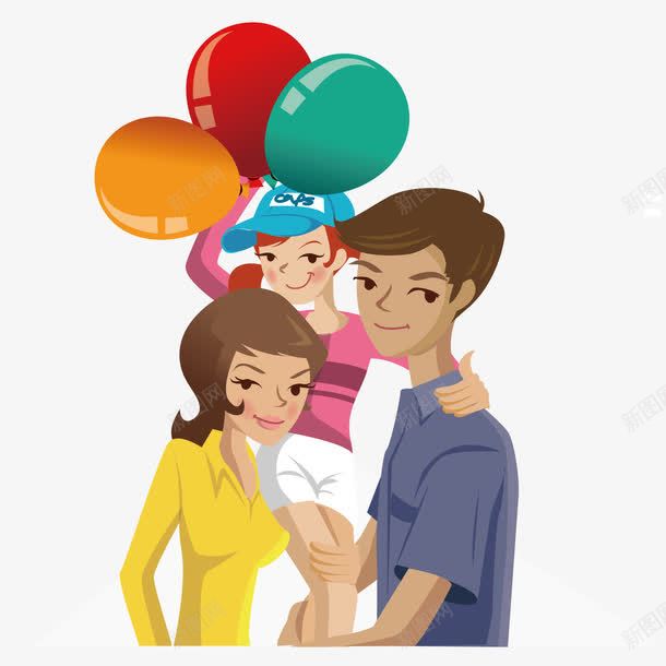 抱着拿气球孩子的父母png免抠素材_新图网 https://ixintu.com 孩子 气球 父母 父母孩子