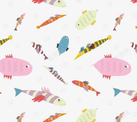 插画风海洋生物背景png免抠素材_新图网 https://ixintu.com 可爱 彩色 插画风 海洋 简单 鱼