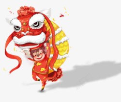春节卡通舞狮人物素材