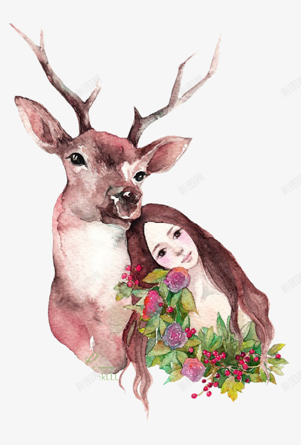 小鹿和女孩png免抠素材_新图网 https://ixintu.com png图形 png装饰 动物 女孩 小鹿 装饰