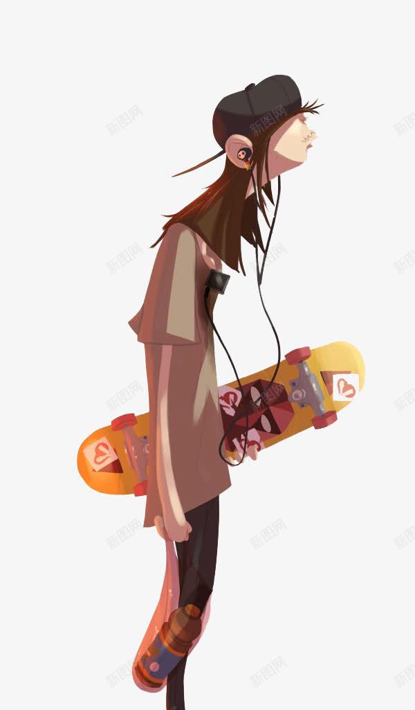 卡通滑板女孩png免抠素材_新图网 https://ixintu.com 戴耳机的人 时尚 滑板 耳机 街头