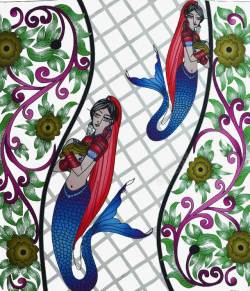 彩绘欧式花纹美人鱼图案素材