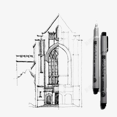 手绘教堂png免抠素材_新图网 https://ixintu.com 中性笔 手绘 线条