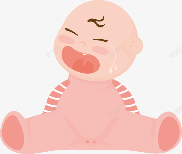 哭泣婴儿png免抠素材_新图网 https://ixintu.com 卡通可爱 可爱 哭泣 扁平化 矢量图案 粉色衣服
