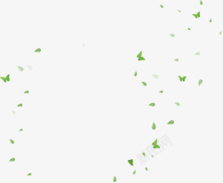 手绘漂浮绿色树叶蝴蝶矢量图素材