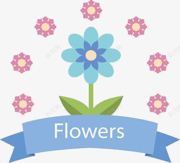 蓝色小花标题框png免抠素材_新图网 https://ixintu.com 新年标题框 矢量素材 花朵标题框 蓝色 蓝色小花