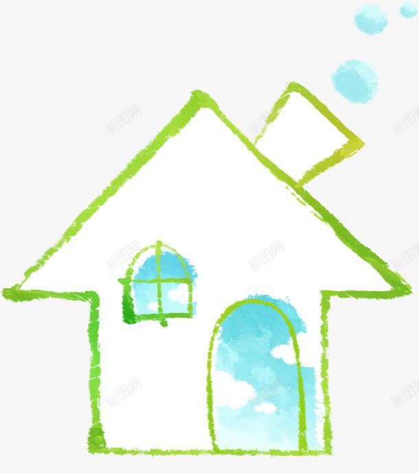 手绘绿色房子儿童插画png免抠素材_新图网 https://ixintu.com 儿童 房子 插画 绿色