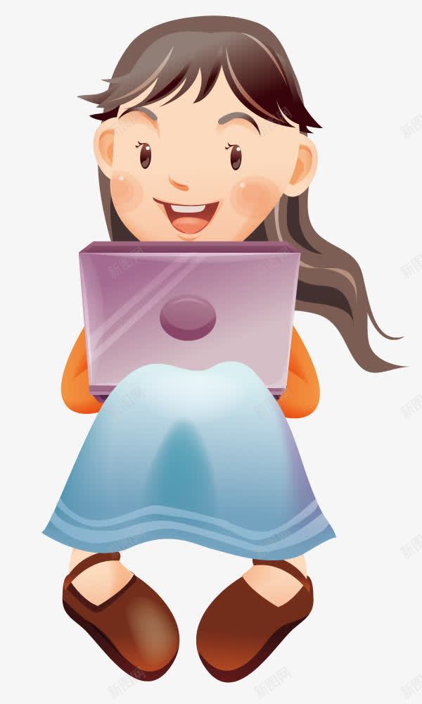 玩电脑的女孩png免抠素材_新图网 https://ixintu.com 创意 女孩 手绘 插画 电脑 矢量人物