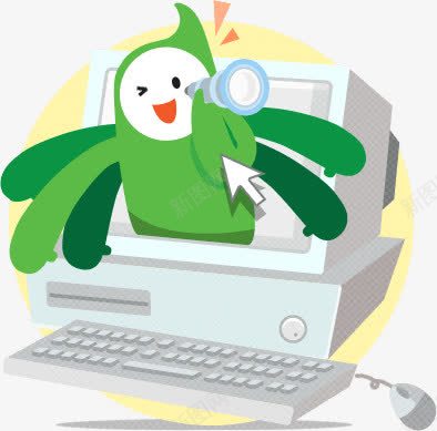 卡通绿色人物飞出电脑png免抠素材_新图网 https://ixintu.com 人物 卡通 电脑 绿色 飞出