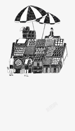 插画水果摊素材