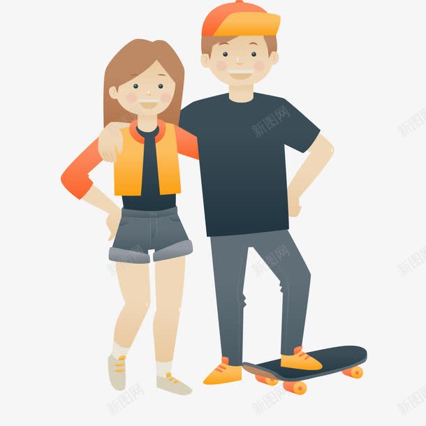 卡通滑板情侣png免抠素材_新图网 https://ixintu.com 卡通人物 情侣 手绘人物 滑板 男孩女孩