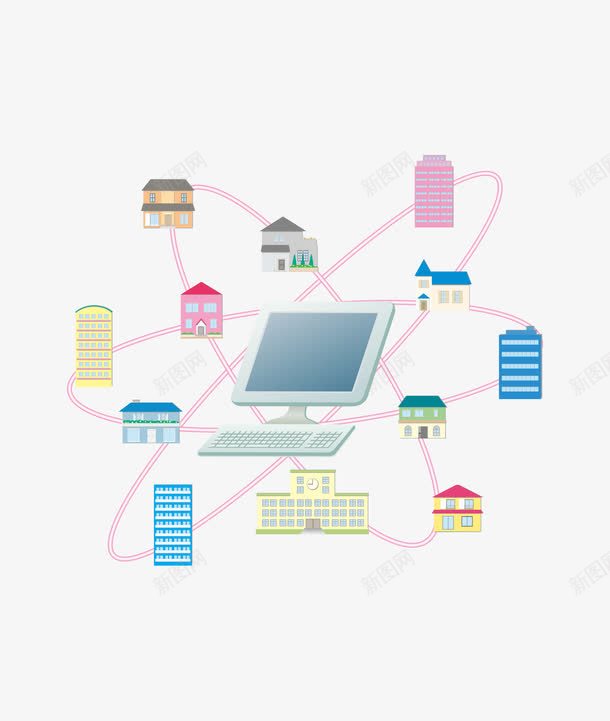 插画png免抠素材_新图网 https://ixintu.com 城市 电脑 连接