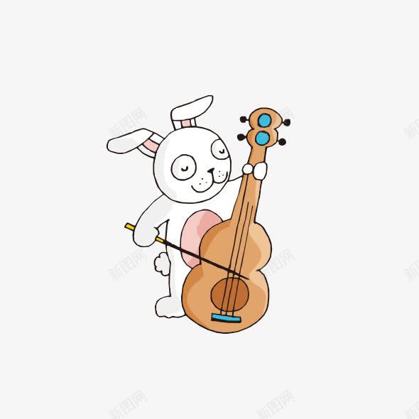 小白兔大提琴png免抠素材_新图网 https://ixintu.com 卡通 图案 大提琴 小白兔