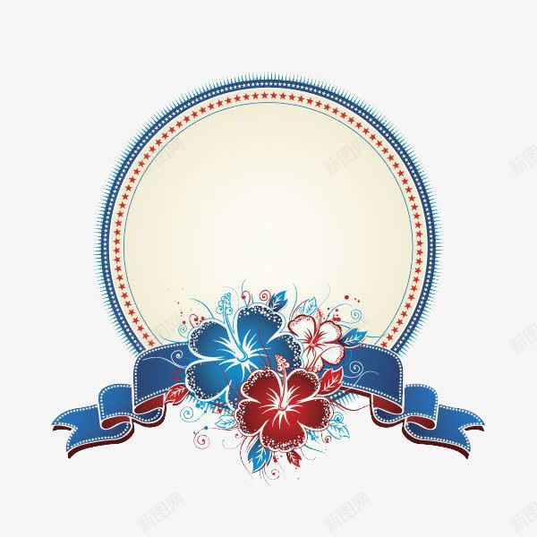 蓝色圆盘上的花朵png免抠素材_新图网 https://ixintu.com PNG素材 圆盘 花朵 蓝色 飘带