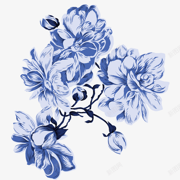 蓝色鲜花png免抠素材_新图网 https://ixintu.com 矢量装饰 花朵 装饰 装饰画 鲜花