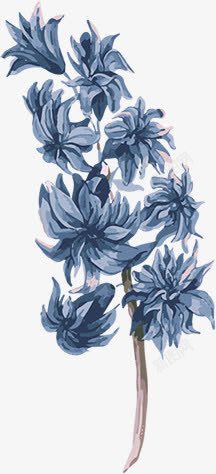 手绘蓝色水彩花朵素材