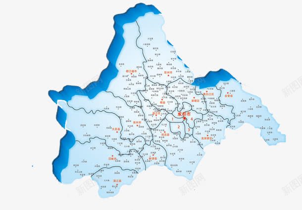 蓝色立体成都地图png免抠素材_新图网 https://ixintu.com 地图 成都 成都地图 立体 蓝色