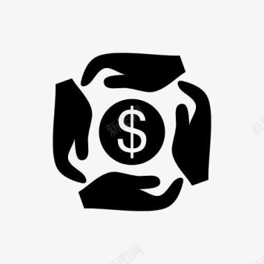 四个手围绕的美元符号图标图标