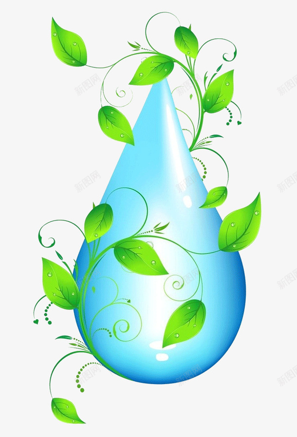 水滴和树叶png免抠素材_新图网 https://ixintu.com 创意 树叶 水滴 绿色