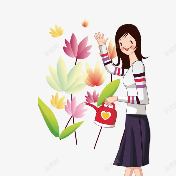 浇花的女孩png免抠素材_新图网 https://ixintu.com 卡通 女孩 插画 浇花