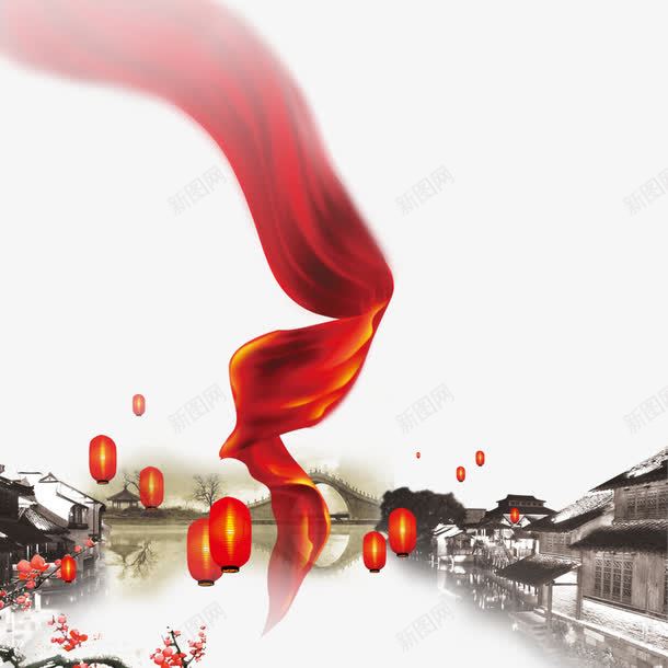节日元素png免抠素材_新图网 https://ixintu.com 中国风 古镇 江南 灯笼
