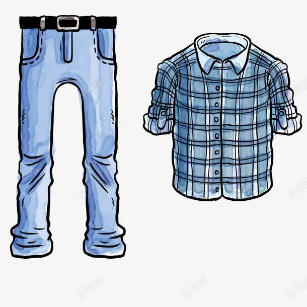 男士衬衣png免抠素材_新图网 https://ixintu.com 手绘 搭配 牛仔裤 蓝色