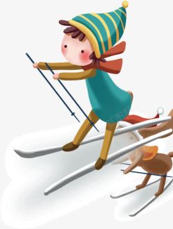 滑雪橇的卡通小孩素材