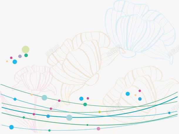 清新素雅线条背景png免抠素材_新图网 https://ixintu.com 圆形 清新 线条 花朵
