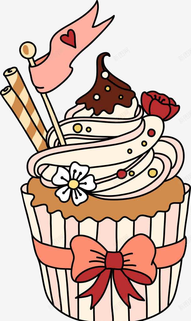 小清新纸杯蛋糕png免抠素材_新图网 https://ixintu.com 唯美花朵 小清新蛋糕 粉色旗子 红色蝴蝶结 纸杯蛋糕