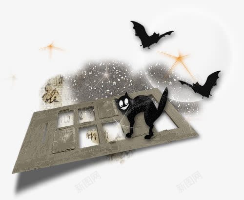 蝙蝠黑猫png免抠素材_新图网 https://ixintu.com 复活节 星空 蝙蝠 黑猫