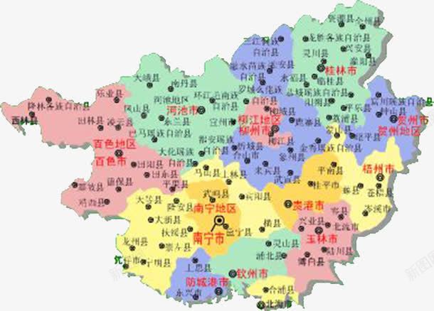 彩色中国广西省地图png免抠素材_新图网 https://ixintu.com 中国 地图 广西 广西地图 彩色