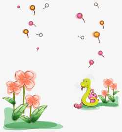 卡通花朵蛇蚯蚓卡通花朵蛇蚯蚓装饰高清图片