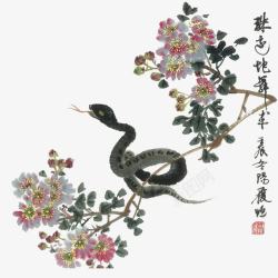水墨中国风蛇和树枝素材