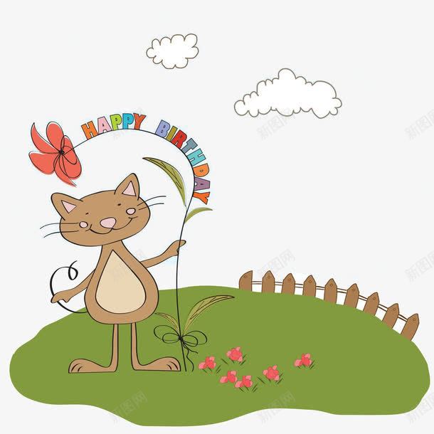卡通草地上的猫png免抠素材_新图网 https://ixintu.com 卡通 猫花朵 草地 草地上的