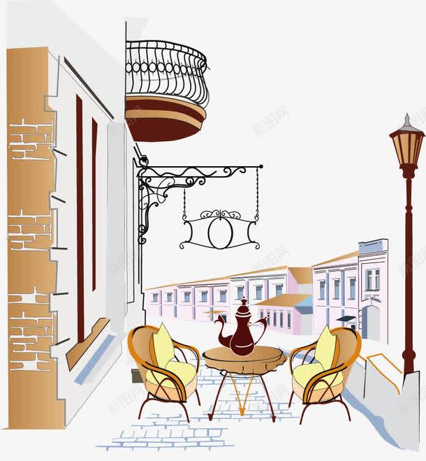 街头咖啡手绘画png免抠素材_新图网 https://ixintu.com 咖啡 欧式街头 街头 街头咖啡