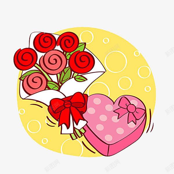 礼物和鲜花png免抠素材_新图网 https://ixintu.com 心形 情人 手绘 插图 玫瑰 礼盒 鲜花