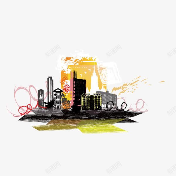 城市装饰图案彩绘背景元素png免抠素材_新图网 https://ixintu.com 城市装饰图案 彩绘 背景元素景