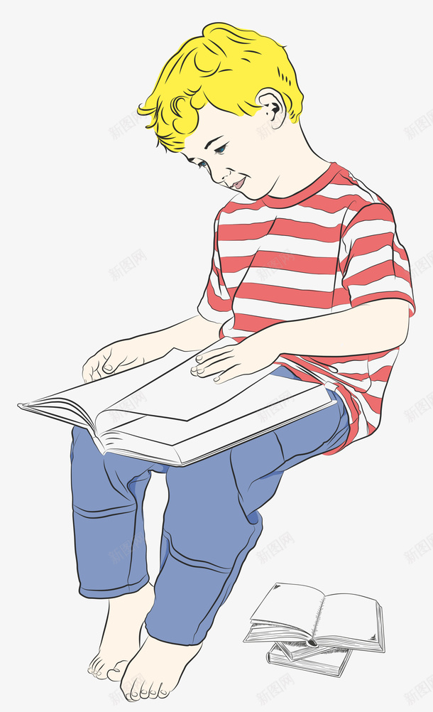 看书的卡通少年psd免抠素材_新图网 https://ixintu.com 上课 卡通少年 学习 看书 看书的少年 知识 读书 课堂 阅读