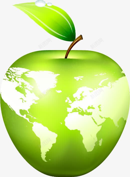 手绘苹果上的地球png免抠素材_新图网 https://ixintu.com 创意 手绘 苹果上的地球