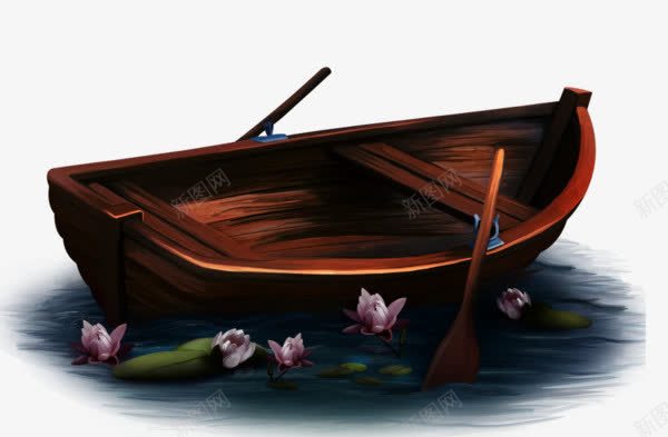 划桨小木船png免抠素材_新图网 https://ixintu.com 划桨 小木船 船桨 荷花
