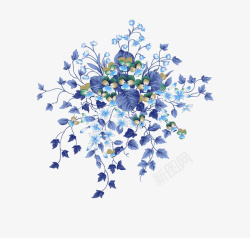 蓝色手绘花卉素材