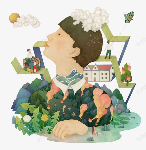 彩绘人体图案png免抠素材_新图网 https://ixintu.com 思考中的少年 梦中的少年 穿绿衣的少年