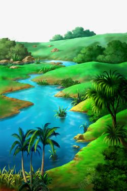 卡通溪水潺潺背景素材