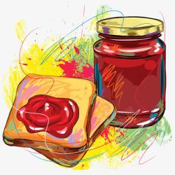 图画番茄番茄酱和面包片手绘高清图片