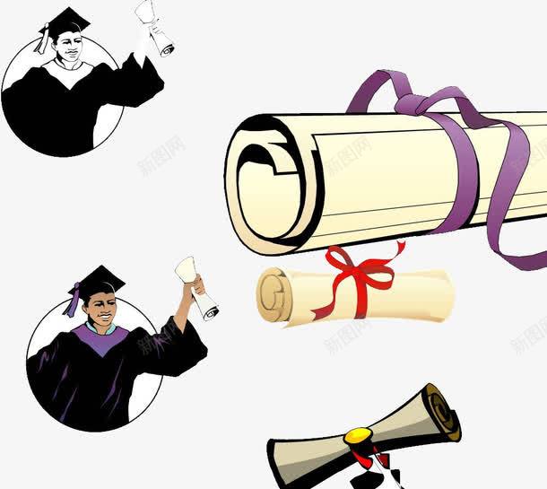 毕业证书与学士人物png免抠素材_新图网 https://ixintu.com 丝带 卷纸 学位 学士学位 彩带 黑色