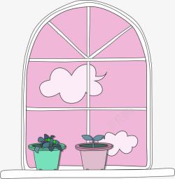 粉色卡通窗口装饰图案素材