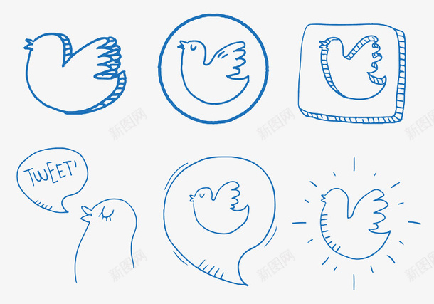 Twitter的鸟向量集psd免抠素材_新图网 https://ixintu.com Twitter的鸟 向量鸟 线条 鸟
